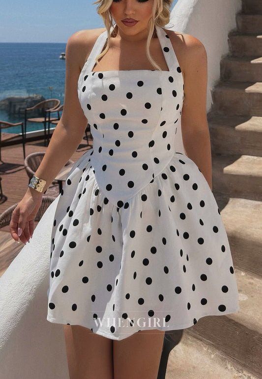 Vintage Polka Dot Halter Mini Dress