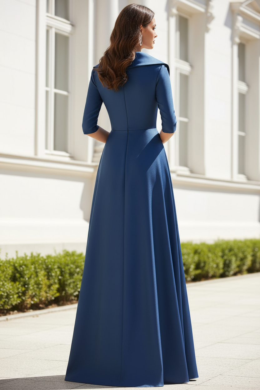 Lapel Neck Sequin Gown with Side Overskirt