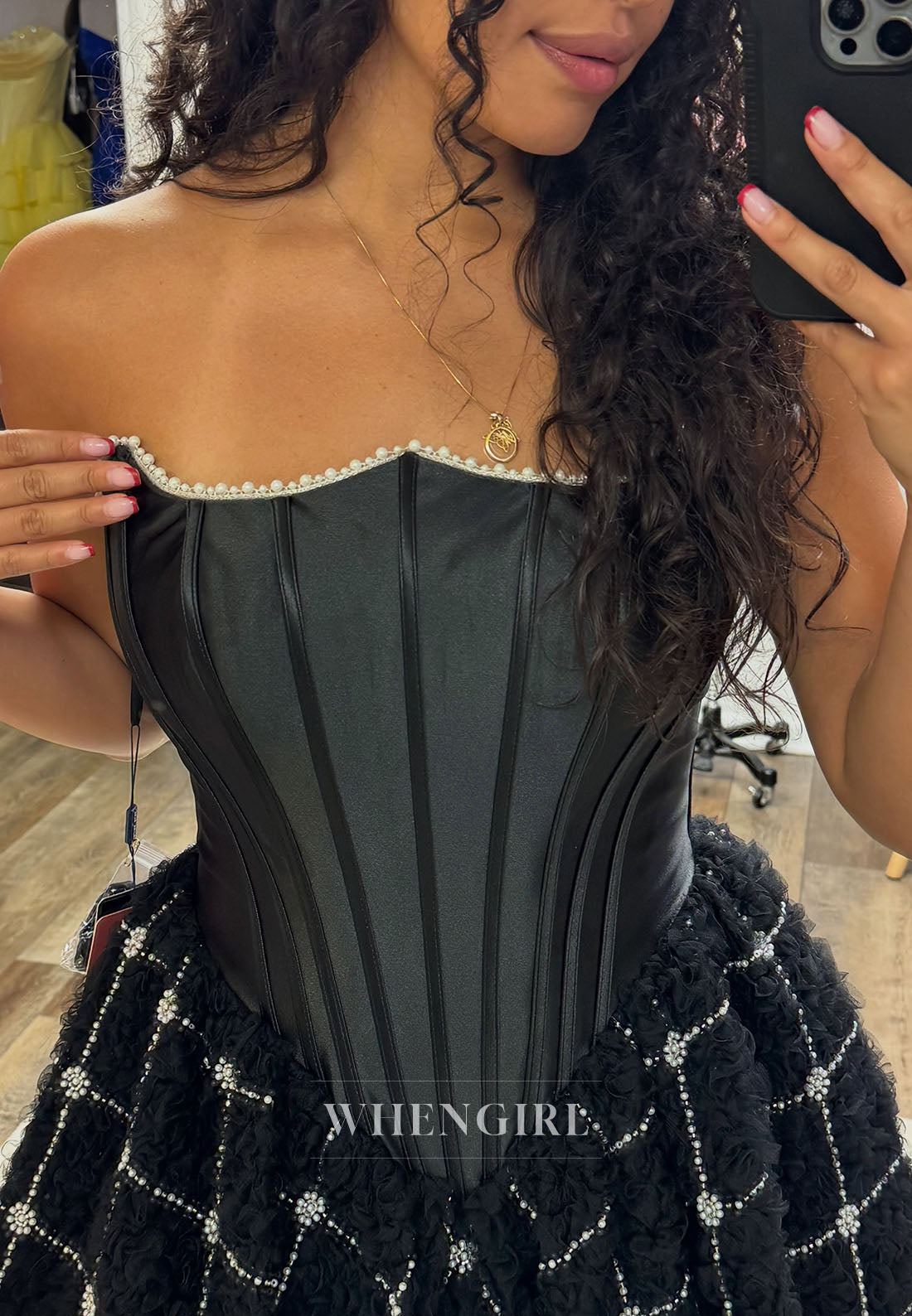 Strapless Corset Mini Dress with Beaded Lattice Skirt