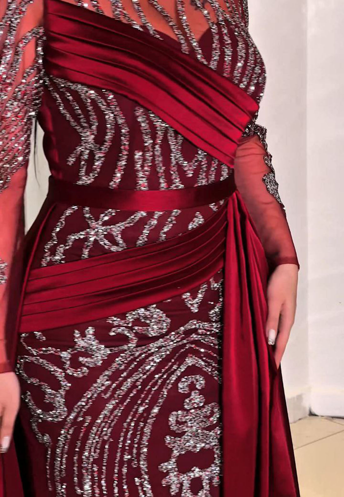 Sequined Mermaid Gown with Satin Overskirt