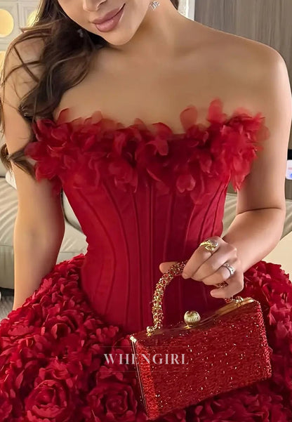 Strapless Corset Mini Dress with 3D Floral Skirt