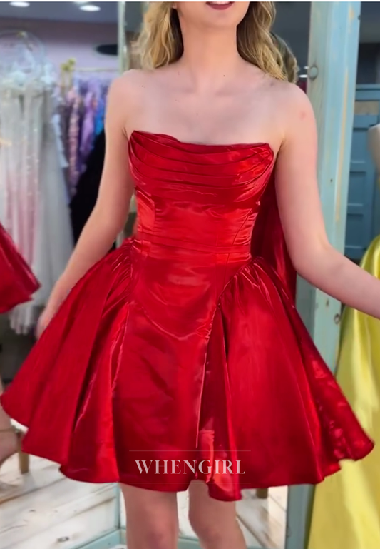 Strapless Pleated Satin Corset Mini Dress
