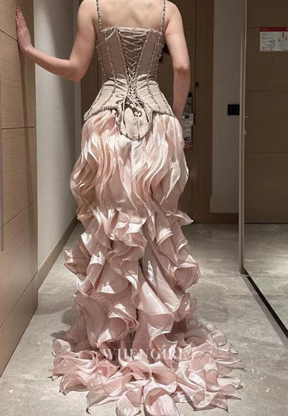 Corset Mermaid Evening Gown with Ruffled Train