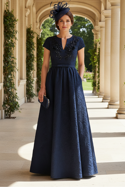 Elegant A-Line Jacquard Evening Gown with Pockets