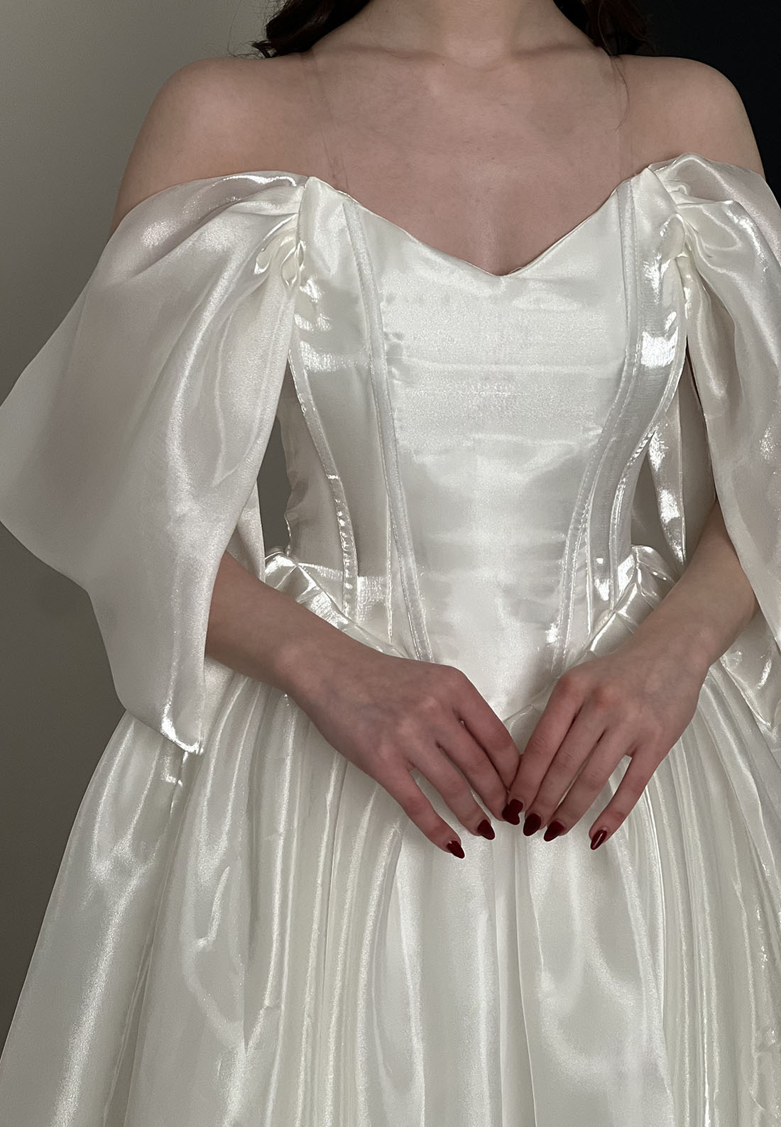 Corset Midi Dress with Off-Shoulder Draped Sleeves