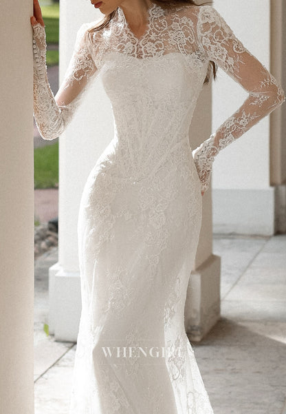 Lace Long Sleeve Sheath Wedding Dress