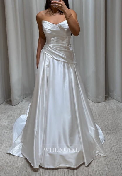 Strapless Ruched Satin A-Line Wedding Dress