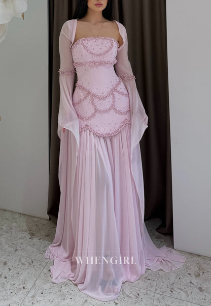 Strapless Pearl-Beaded Chiffon Gown with Jacket