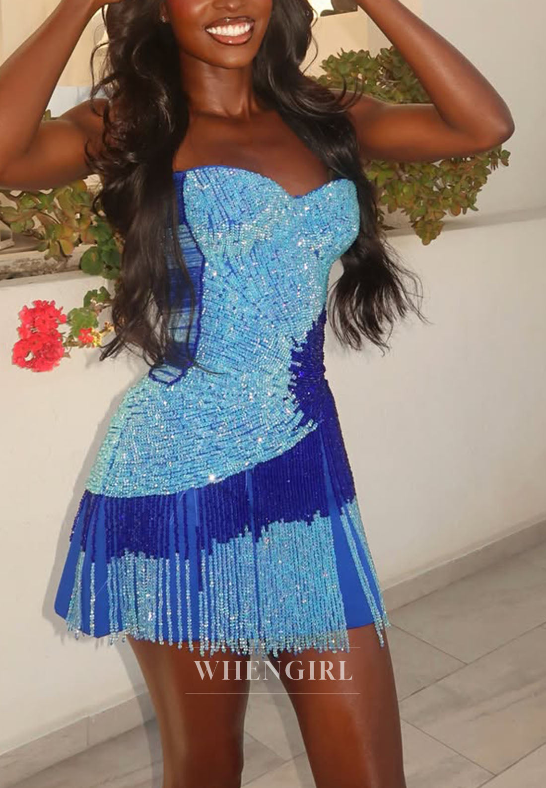 Strapless Beaded Fringe Corset Mini Dress