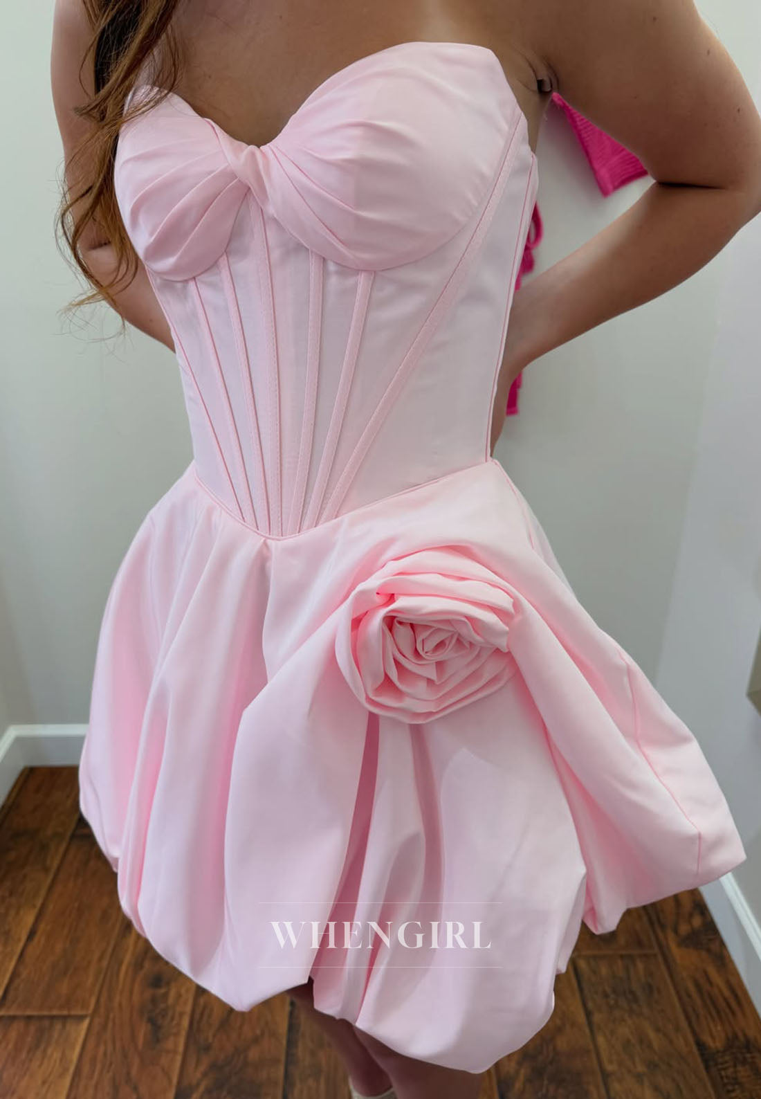 Strapless Corset Mini Dress with Rosette Bubble Hem