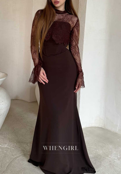 High Neck Lace Corset Mermaid Evening Gown