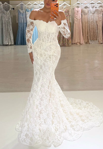 Off-the-Shoulder Lace Mermaid Wedding Dress
