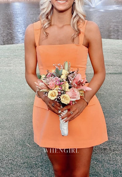 Square Neck Mini Dress with Wide Straps
