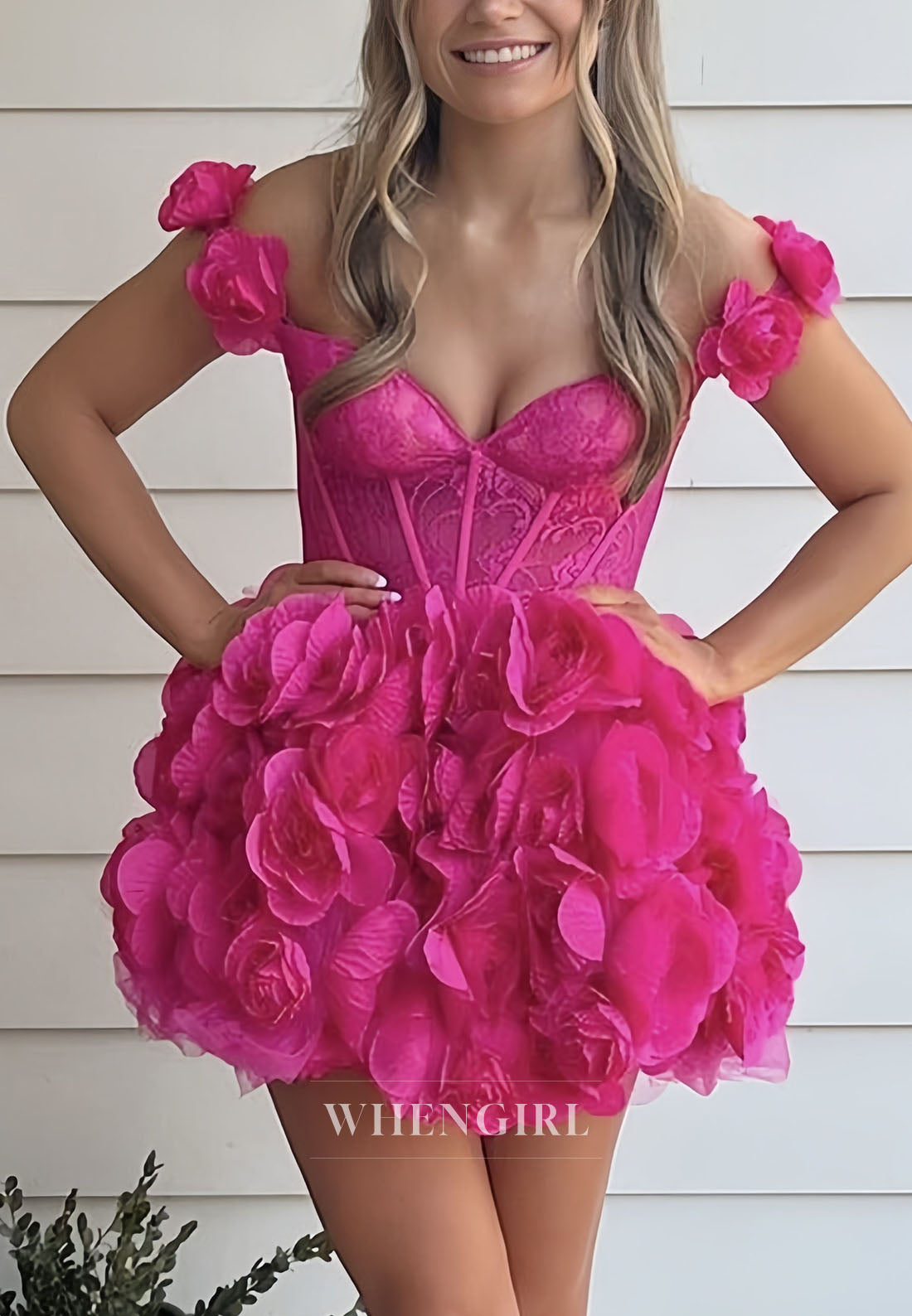 Off-the-Shoulder 3D Floral Corset Mini Dress