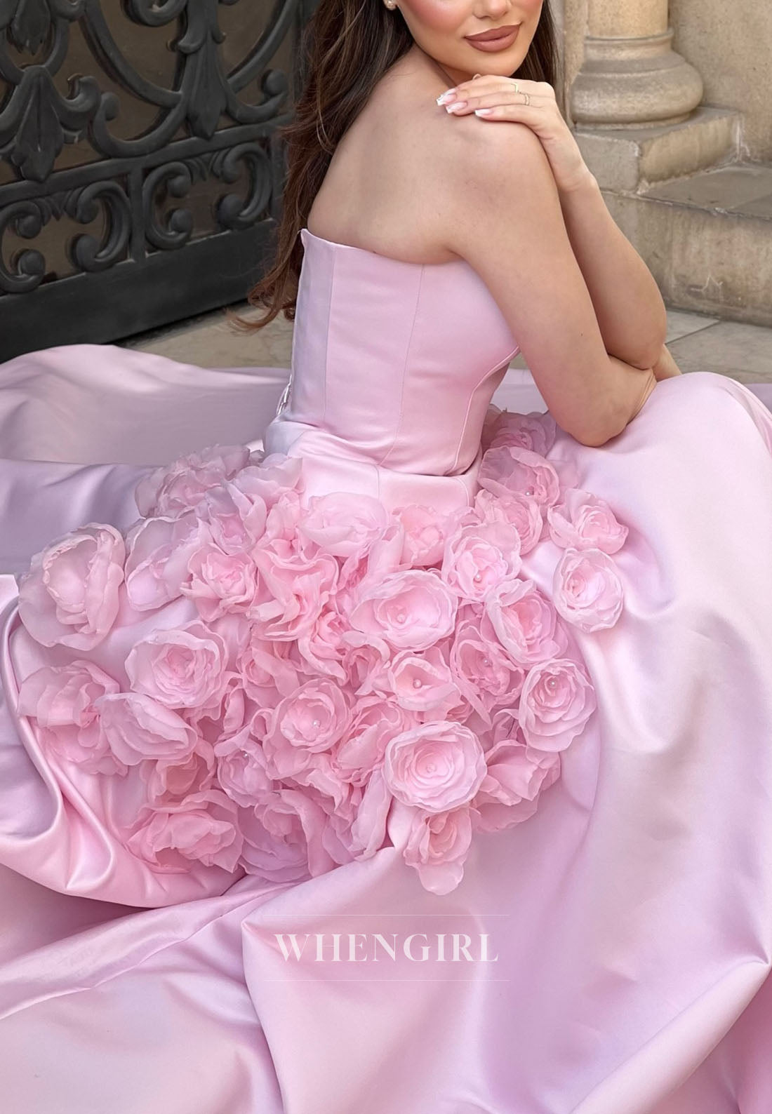 A-Line Gown with 3D Floral Waist Detail