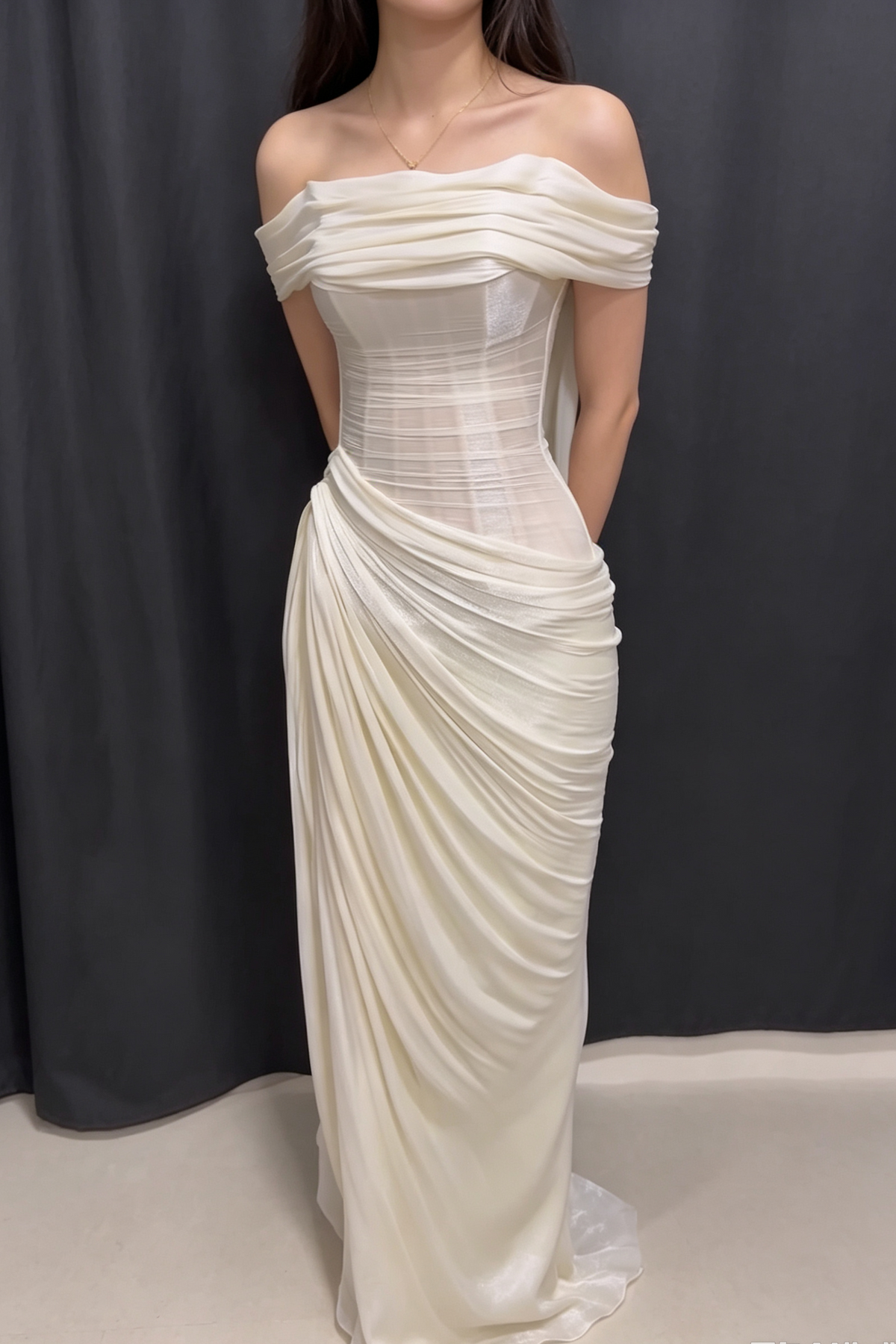 Corset Maxi Dress with Draped Off-the-Shoulder Wrap
