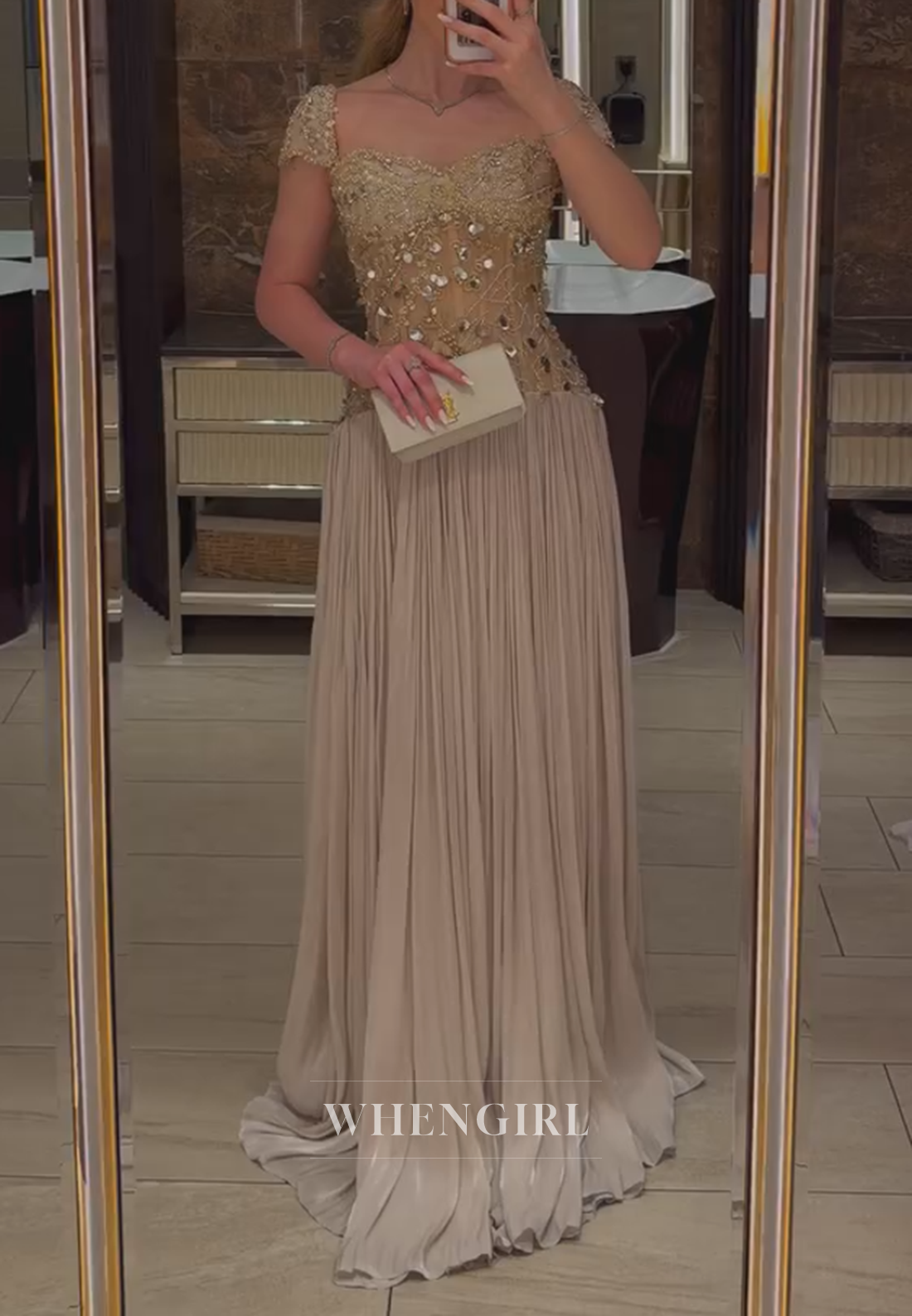 Beaded Corset Pleated A-Line Evening Gown
