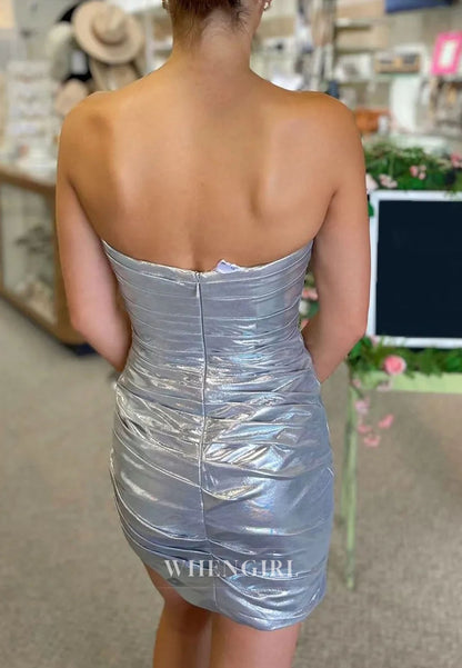 Crystal Embellished Strapless Ruched Mini Dress