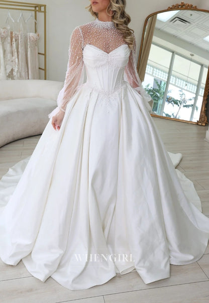 Pearl Illusion Corset Ball Gown Wedding Dress