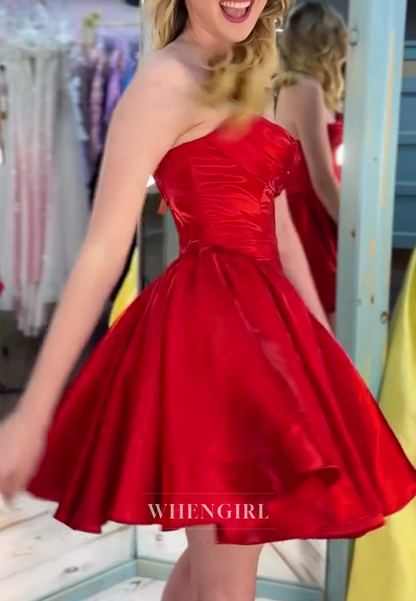 Strapless Pleated Satin Corset Mini Dress
