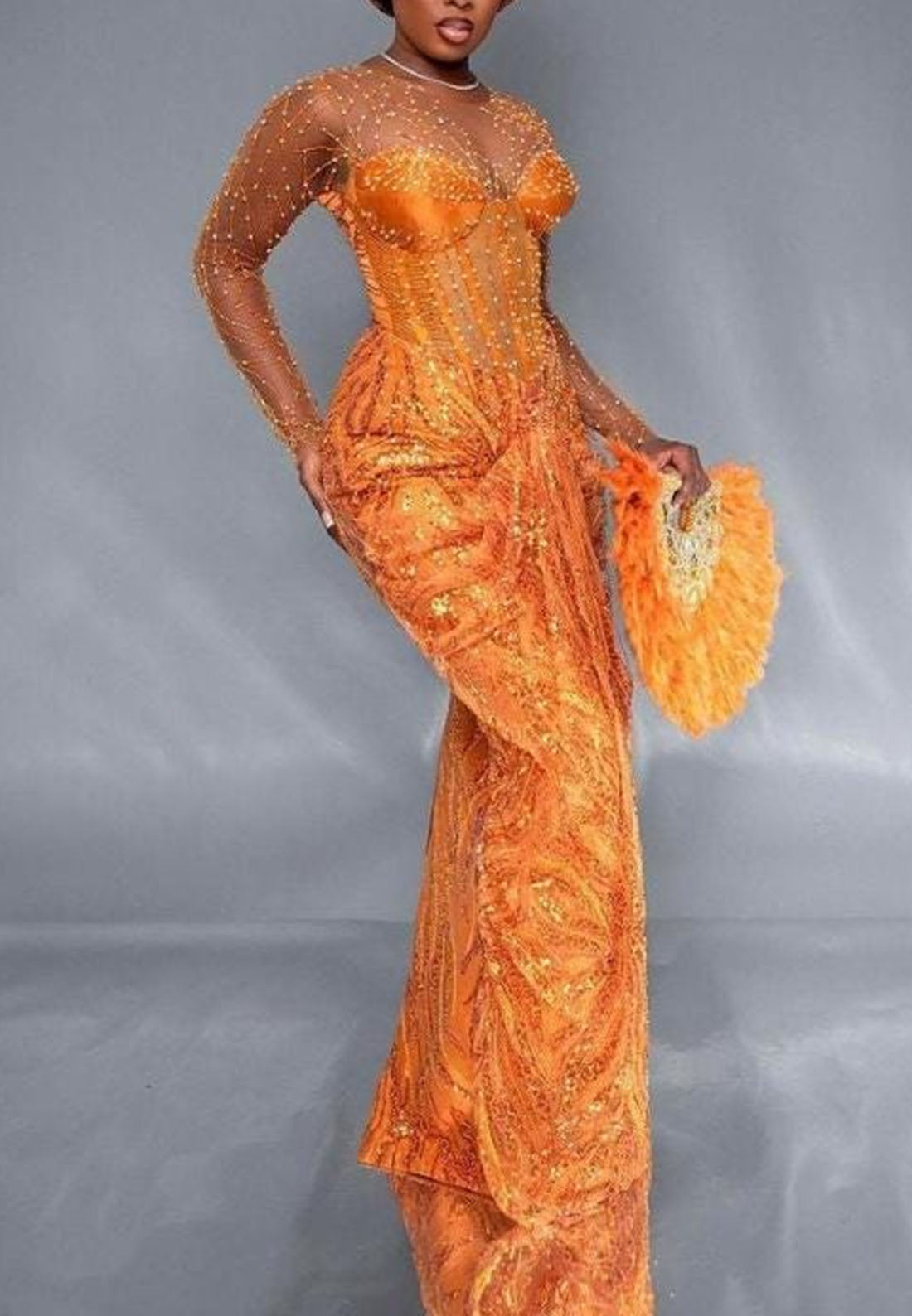 Corset Evening Gown with Illusion Neckline