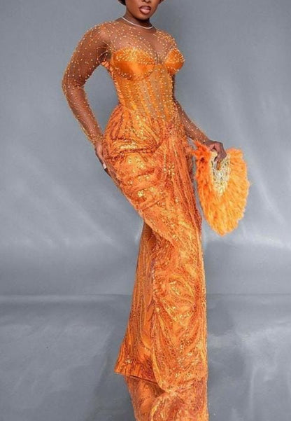 Corset Evening Gown with Illusion Neckline