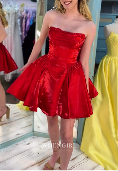 Strapless Pleated Satin Corset Mini Dress