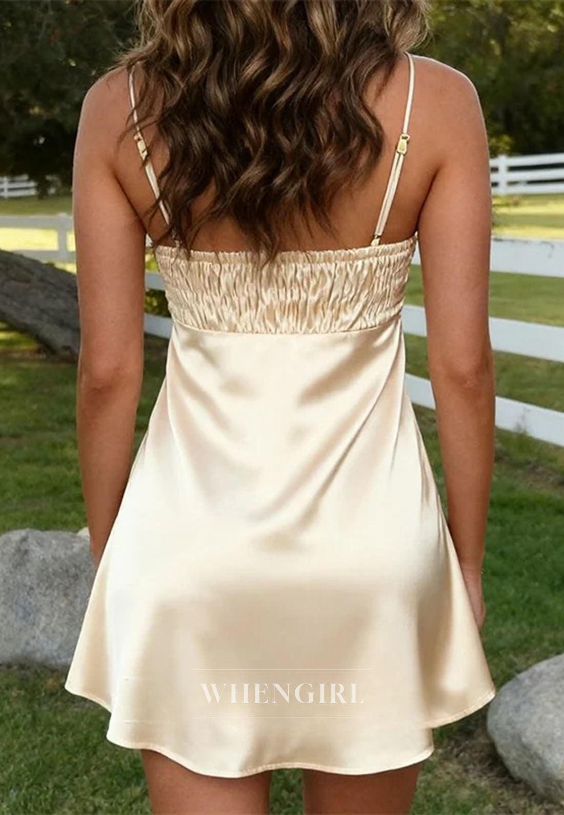 Satin Pleated-Bust Mini Slip Dress