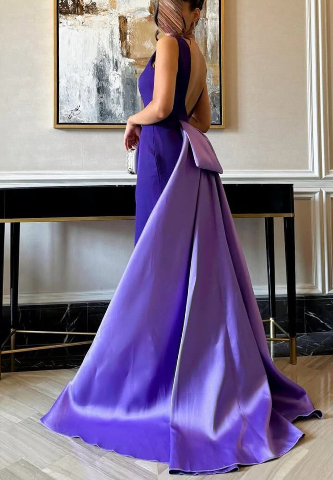 Sleeveless Bateau Gown with Side Drape & Low Back