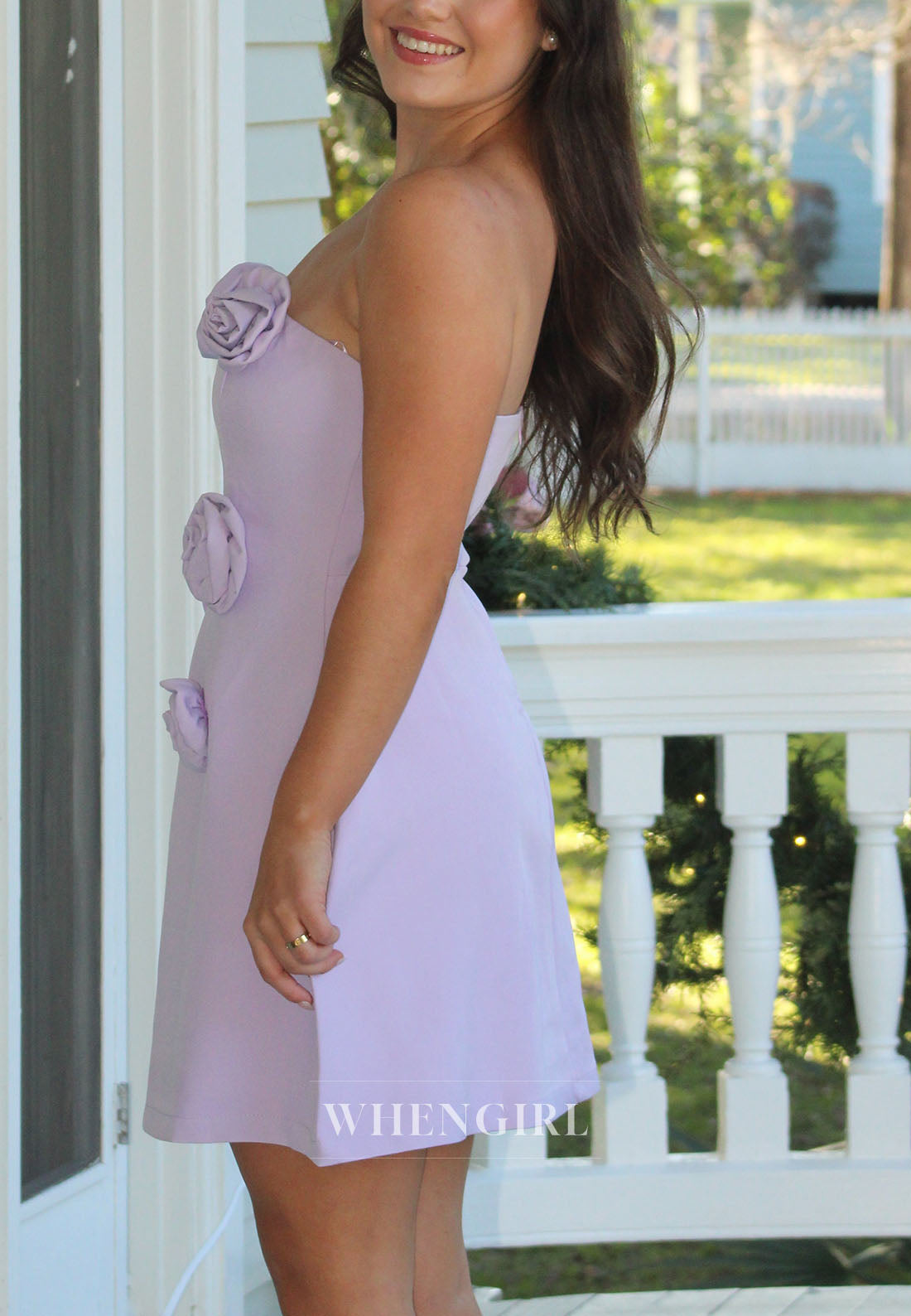 Strapless A-Line Mini Dress with 3D Flowers