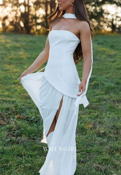 Strapless Maxi Dress with Slit and Neck Scarf
