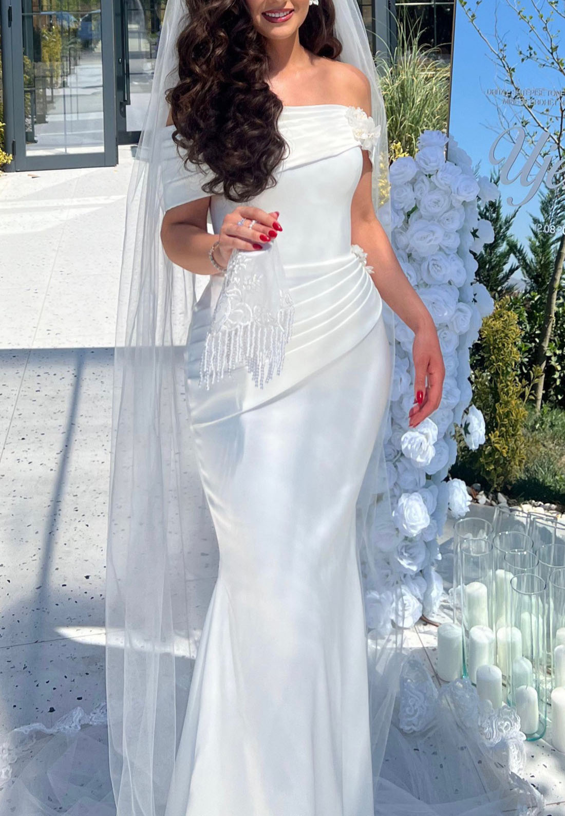 Off-the-Shoulder Ruched Mermaid Wedding Dress