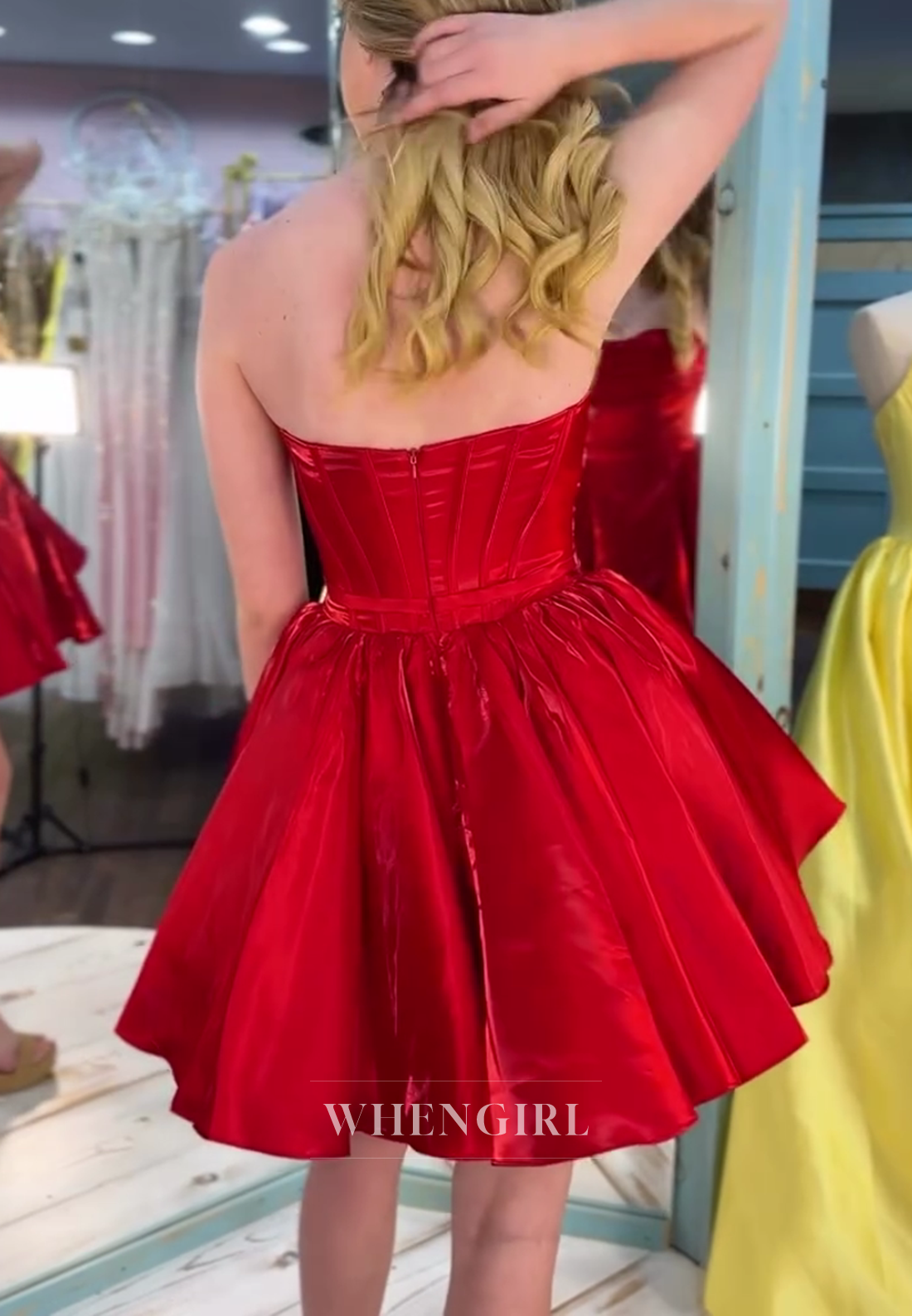 Strapless Pleated Satin Corset Mini Dress