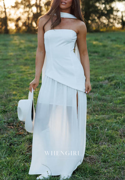Strapless Maxi Dress with Slit and Neck Scarf