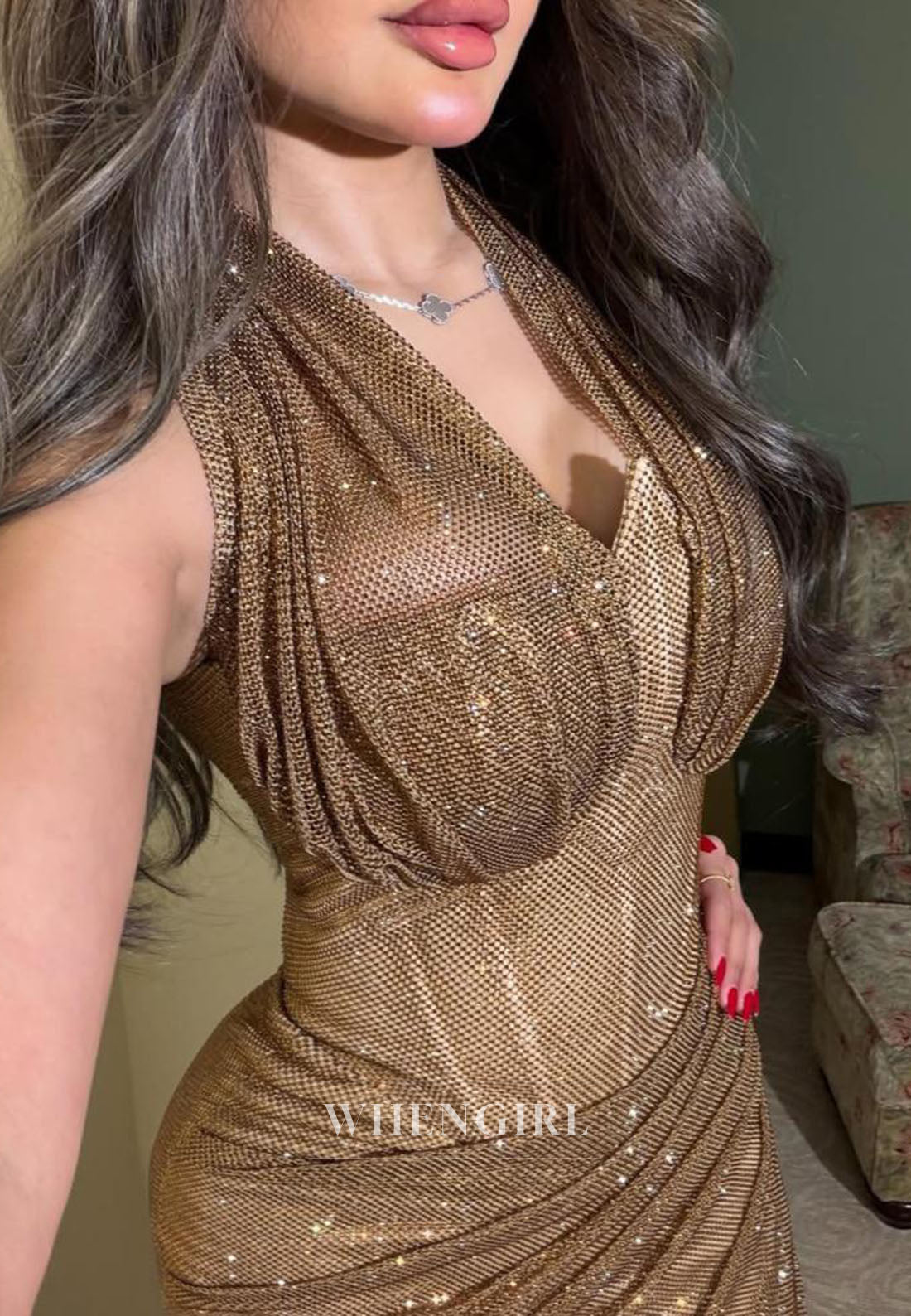 Glitter Corset Halter Maxi Dress with Ruched Skirt