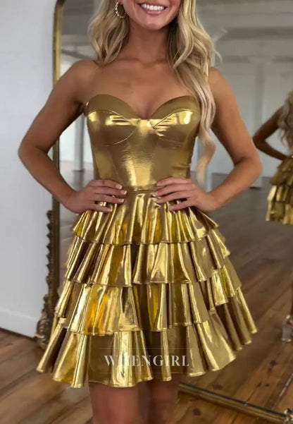 Strapless Sweetheart Tiered Ruffle Mini Party Dress