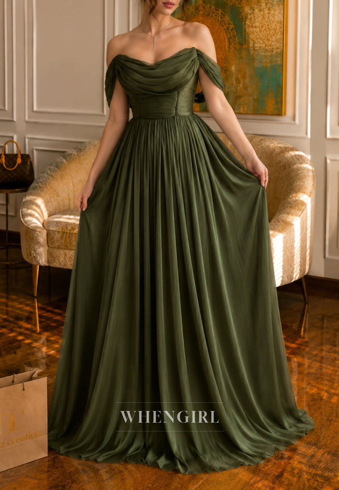 Off Shoulder Ruched Chiffon A-Line Formal Gown