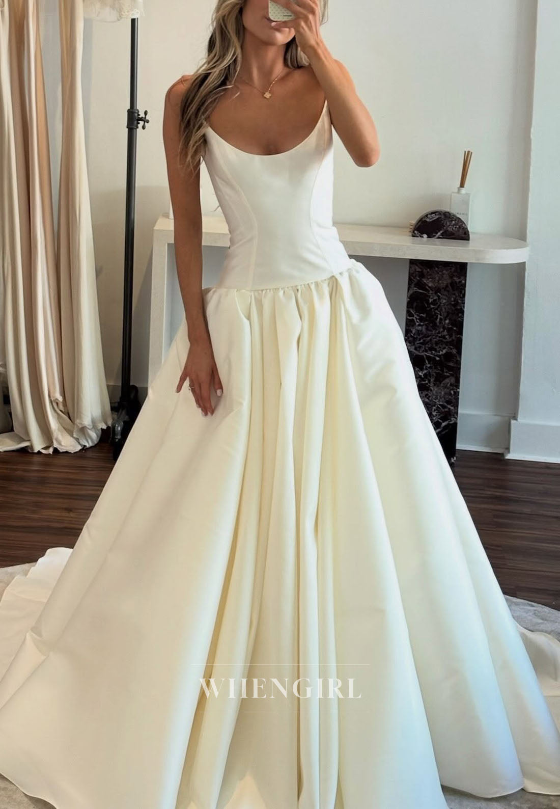 Drop Waist Ball Gown Wedding Dress with Scoop Neck