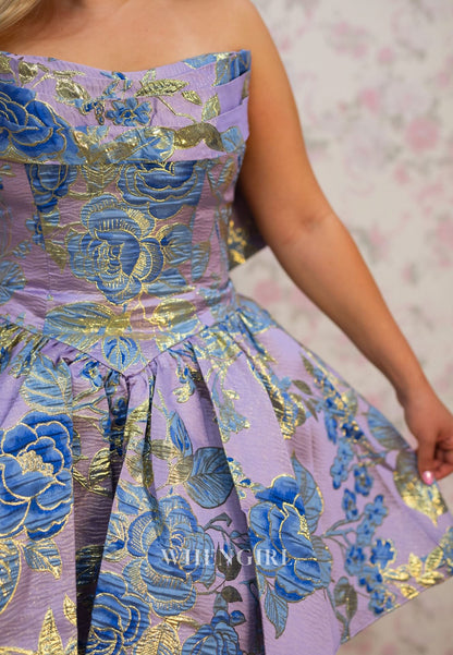 Strapless Jacquard Mini Dress with Back Bow