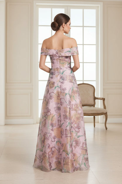 Off-the-Shoulder Floral A-Line Evening Gown
