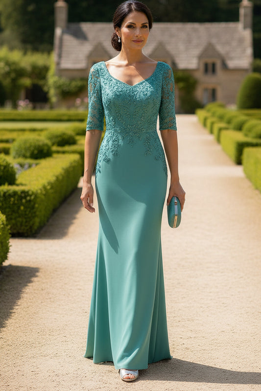 Lace Elbow Sleeve Mermaid Mother of the Bride Gown