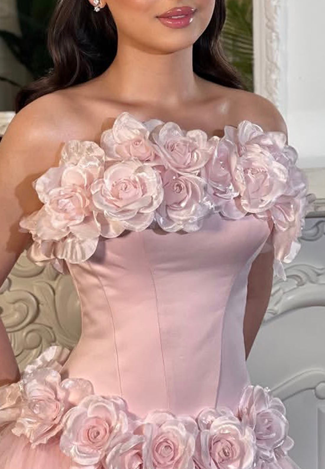 Floral Applique Corset Tulle Ball Gown