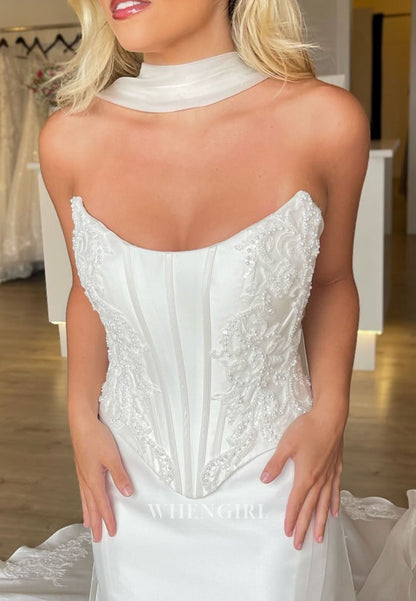 Strapless Satin Mermaid Corset Wedding Dress