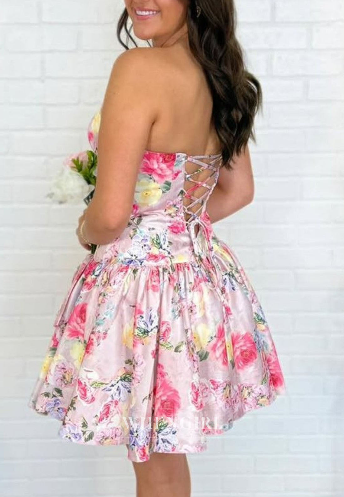 Floral Print Strapless Tiered Mini Party Dress