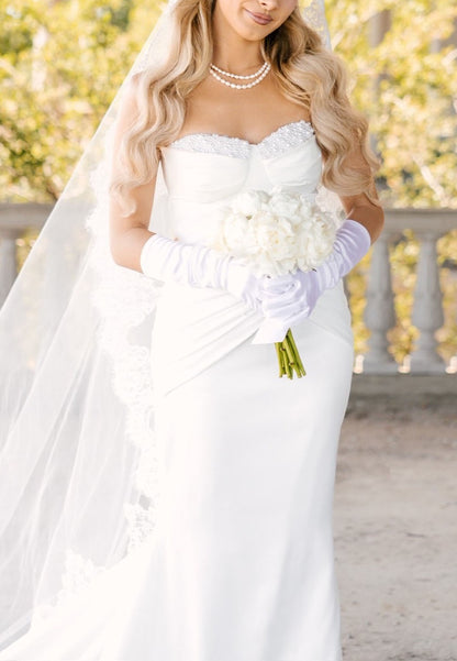 Strapless Ruched Mermaid Wedding Dress with Pearls