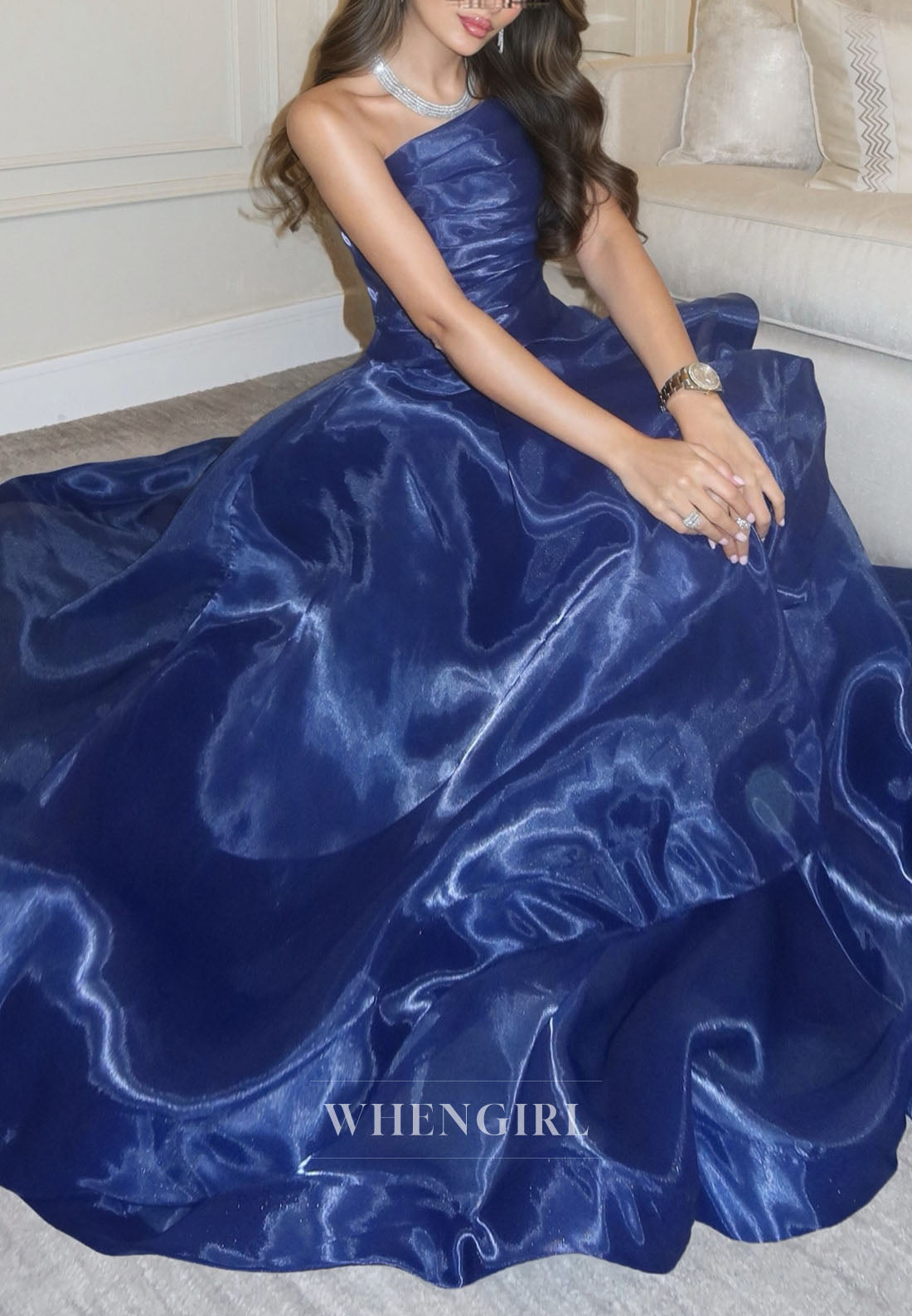 Strapless Ruched Gown with Cascading Ruffle