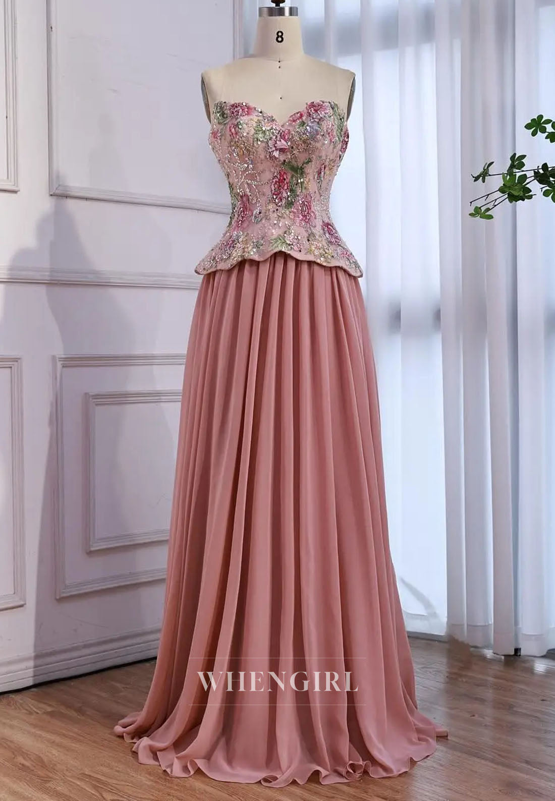 Embroidered Corset Chiffon A-Line Evening Gown
