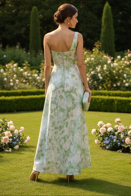 One-Shoulder High-Low Draped Evening Gown