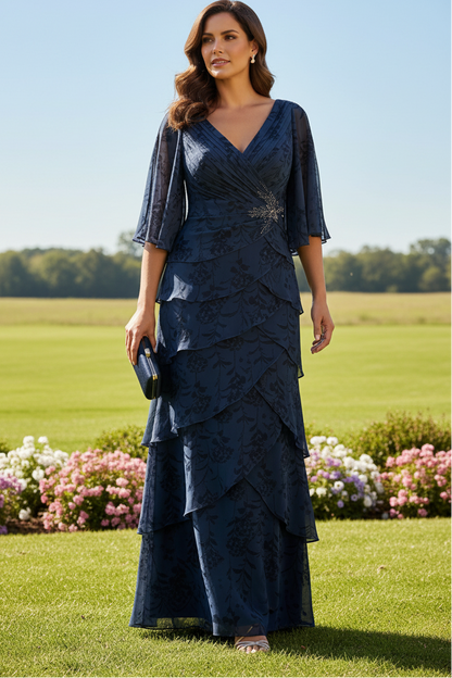 Floral Tiered Chiffon Evening Dress