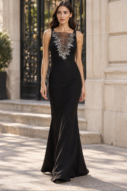 Embellished Illusion Bodice Trumpet Gown